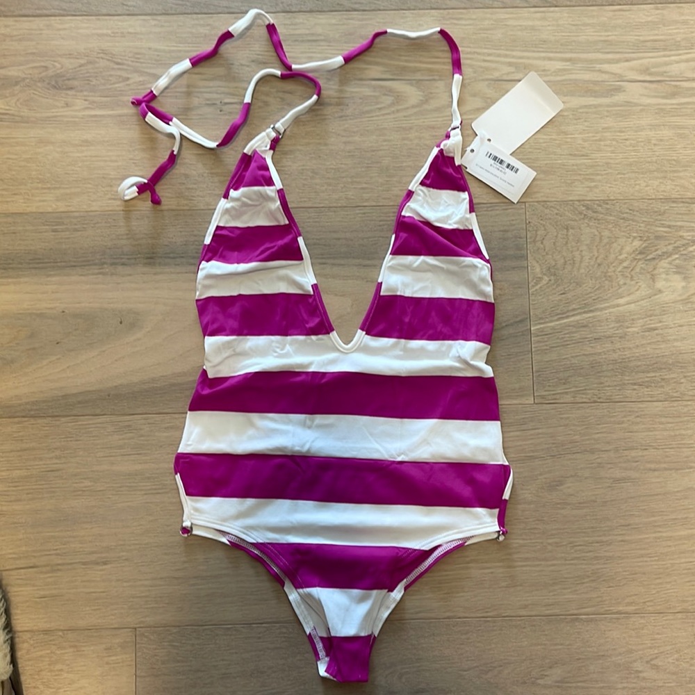 COPY - Wicked Weasel pink and white sailor stripe one piece